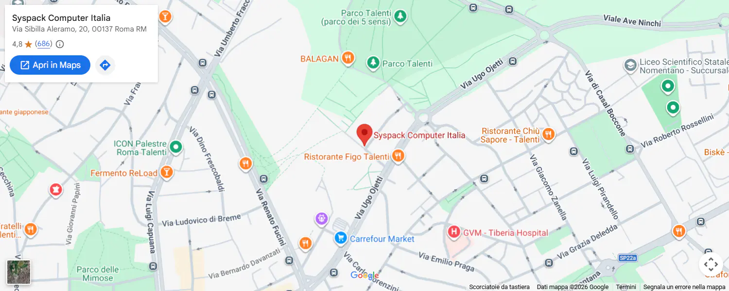 Mappa: Syspack Computer Italia, Via Sibilla Aleramo 20, Roma. Apri in Google Maps
